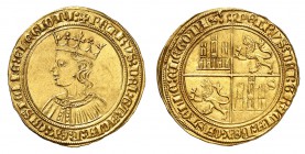 Royaume de Castille et León
Pierre I, 1350-1369. 
Dobla de 35 Maravedis non daté, Séville. Buste couronné à gauche / Armoiries de Castille et León. ...