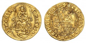 Royaume de Castille et León
Henri IV, 1454-1474. 
Henri d'or à la chaise non daté, Séville. Le roi trônant de face, une épée dans la main droite et ...