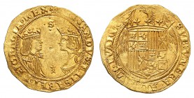 Royaume d'Espagne
Ferdinand V et Isabelle, dits les Rois Catholiques, 1469-1504. 
Double Excelente non daté, Séville. Bustes affrontés de Ferdinand ...
