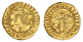 Royaume d'Espagne
Ferdinand II (Ferdinand V d'Espagne), 1504-1516. 
Double Ducat non daté, Valence. Buste couronné à gauche dans un polylobe / Ecu e...