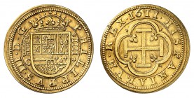 Royaume d'Espagne
Philippe III, 1598-1621. 
4 Escudos 1611, Ségovie. Armoiries couronnées. Marque d'atelier dans le champ gauche. Valeur dans le cha...