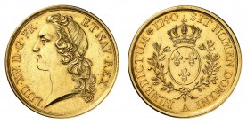 Royaume de France
Louis XV, 1715-1774. 
Ecu au bandeau 1740 A, Paris. FRAPPE en OR. Tête à gauche, un bandeau dans les cheveux / Ecu ovale couronné,...
