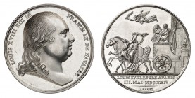 Epoque contemporaine 
Louis XVIII, 1814-1815 et 1815-1824. 
Médaille en platine commémorant l'entrée de Louis XVIII à Paris en 1814, par Andrieu et ...