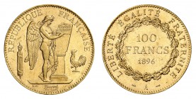 Epoque contemporaine 
Troisième République, 1871-1940. 
100 Francs 1896 A, Paris. Génie écrivant la Constitution. Dans le champ gauche, un faisceau ...