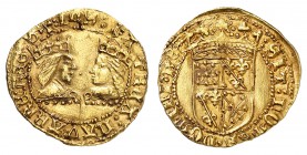 Navarre
Jean d'Albret et Catherine de Foix, 1483-1512. 
Ducat non daté. Bustes couronnés et affrontés de Jean et de Catherine / Ecu couronné, écarte...