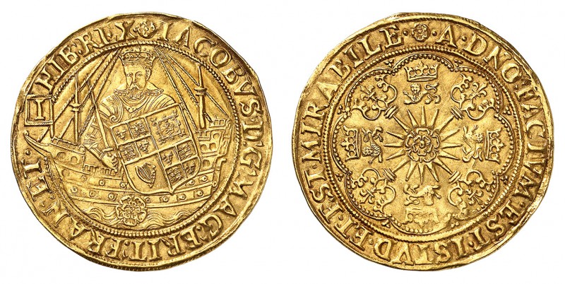 Jacques I, 1603-1625. 
Spur-Ryal non daté (1604-1619). Buste du roi en armure d...