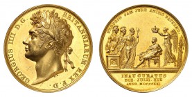 Georges IV, 1820-1830. 
Médaille en or commémorant le couronnement de George IV en 1821, par B. Pistrucci. Tête laurée à gauche. Initiales du graveur...