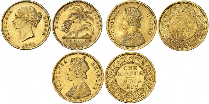 Période impériale
Victoria, 1858-1901. 
Lot de 3 monnaies: Mohur 1841, Mohur 1...