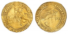 Savoie
Charles II, 1504-1553. 
Ecu d'or au cavalier non daté, Turin. Le duc galopant à droite, un bâton de commandement dans la main droite / Ecu de...