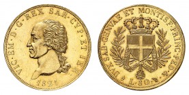 Piémont Sardaigne
Victor-Emmanuel I, 1814-1821. 
80 Lire 1821, Turin. Buste à gauche. Nom du graveur sur la tranche du cou. Date au-dessous / Ecu co...
