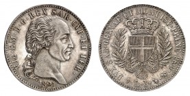 Piémont Sardaigne
Victor-Emmanuel I, 1814-1821. 
5 Lire 1821, Turin. Buste à droite. Initiales du graveur sur la tranche du cou. Date au-dessous / E...