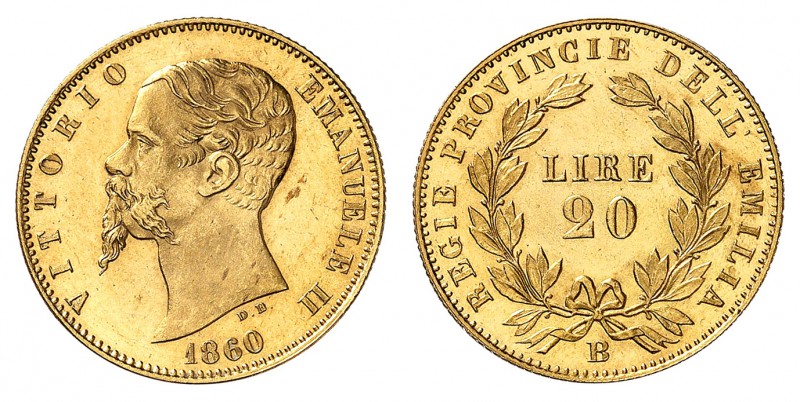 Royaume d'Italie
Victor-Emmanuel II, roi élu, 1859-1861.
20 Lire 1860 B, Bolog...
