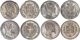 Royaume d'Italie
Victor-Emmanuel II, roi élu, 1859-1861. 
Lot de 4 monnaies: 5 Lire 1860, 2 Lire 1860, 1 Lira 1859 et 50 Centesimi 1859, Bologne. Tê...