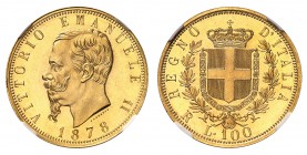 Royaume d'Italie
Victor-Emmanuel II, 1861-1878. 
100 Lire 1878 R, Rome. Tête nue à gauche. Nom du graveur au-dessous. Date à l'exergue / Ecu couronn...