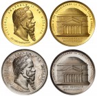 Royaume d'Italie
Victor-Emmanuel II, 1861-1878. 
Paire de médailles en or et en argent commémorant l'entrée du roi défunt au Panthéon le 17 janvier ...