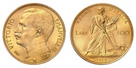 Royaume d'Italie
Victor-Emmanuel III, 1900-1946. 
100 Lire 1912 R, Rome. Buste en uniforme à gauche / L'Italie agricole conduisant une charrue à dro...
