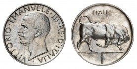 Royaume d'Italie
Victor-Emmanuel III, 1900-1946. 
20 Lire non daté (1927), Rome. ESSAI en ARGENT. Tête nue du roi à gauche / Taureau grattant le sol...