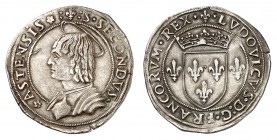 Asti
Louis XII, roi de France et seigneur d'Asti, 1498-1514. 
Demi Teston non daté (1498-1508). Ecu de France couronné, flanqué de deux fleurs de li...