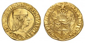 Bologne (Antegnate)
Giovanni II Bentivoglio, 1494-1508. 
Double Ducat non daté. Buste coiffé d'un béret à droite / Ecu surmonté d'un heaume couronné...