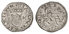 Carmagnola
François de Saluce, 1529-1537.
Cavalotto non daté. Ecu couronne, les lettres F et M de part et d'autre / Saint Constantin chevauchant à d...