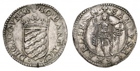 Desana
Giovan Bartolomeo Tizzone, 1525-1533. 
Teston non daté. Ecu couronné / Saint Alexandre debout de face en armure, tenant une épée de la main g...