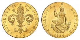 Florence
Léopold II, 1824-1859. 
Ruspone 1836, Florence. Grande fleur de lis ornementée / Saint Jean-Baptiste assis à gauche, la tête à droite, tena...