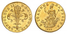 Florence
Léopold II, 1824-1859. 
Sequin 1832, Florence. Grande fleur de lis ornementée / Saint Jean-Baptiste assis à gauche, tenant une croix de la ...