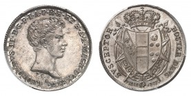 Florence
Léopold II, 1824-1859. 
Demi-Francescone 1827, Pise (Florence). Tête nue à droite / Ecu couronné, entouré du collier de l'ordre de la Toiso...
