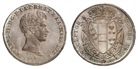 Florence
Léopold II, 1824-1859. 
Demi-Francescone 1828, Pise (Florence). Tête nue à droite / Ecu couronné, entouré du collier de l'ordre de la Toiso...