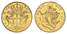 Gênes
Doges biennaux, 1528-1797. 
50 Lire 1758, Gênes. Armoiries couronnées flanquées de deux griffons / Madone à l'Enfant assise de face sur un nua...