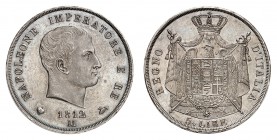 Lombardie
Napoléon I roi d'Italie, 1805-1814.
5 Lire 1812 M, Milan. Tête nue de Napoléon à droite. Date au-dessous / Armoiries sur une aigle tenant ...