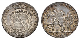 Lucques
République de Lucques, 1369-1799.
Saint Martin de 15 Bolognini 1746. Ecu couronné dans un cartouche ornementé / Saint Martin de Tours à chev...