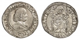 Masserano
Louis II Fieschi, 1528-1532. 
Teston non daté. Buste drapé à droite / Saint Théoneste trônant de face, bénissant de la main droite et tena...