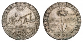 Maurice d'Orange, 1584-1625. 
Médaille en argent frappée à l'occasion de la prise de la ville de Graef en 1602. Homme soulevant une meule de pierre à...