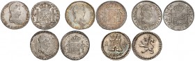Ferdinand VII, 1808-1833. 
Série de 5 monnaies (8, 4, 2, 1 et 1/4 Real) 1820 JP, Lima. Buste lauré et drapé à droite. Date au-dessous / Ecu couronné ...