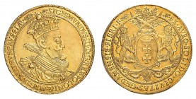 Danzig
Sigismond III, 1587-1632. 
5 Ducats 1614. Buste couronné, drapé et cuirassé à droite / Armoiries de Danzig entre deux lions. Date au-dessous....