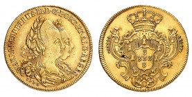 Maria I & Pedro III, 1777-1786. 
Demi-Peça de 3'200 Reis 1778, Lisbonne. Bustes drapés et laurés de Maria et de Pedro à droite. Date au-dessous / Arm...