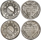 Zurich
Lot de deux demi-Gulden de 20 Schillings 1723. Armoiries ornementées / Inscription et date sur cinq lignes dans un cartouche ornementé. Valeur...