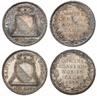 Zurich
Lot de deux pièces de 20 Batzen 1813. Armoiries entourées d'une guirlande de chêne. Valeur à l'exergue / Inscription et date sur cinq lignes d...