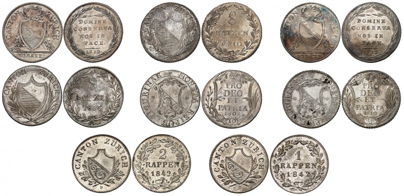 Zurich
Lot de 8 monnaies: 10 Batzen 1812 (2). 8 Batzen 1810 et 1814, 10 Schilli...