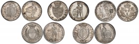 Lots de monnaies cantonales suisses
Lot de 5 monnaies du XIXe siècle : Argovie, 4 Franken 1812. Berne, Ecu au bandeau 1768 L, avec contremarque de 40...