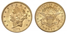 20 Dollars 1871 S, San Francisco. Tête de la Liberté à gauche, entourée de treize étoiles. Date en dessous / Ecusson sur une aigle aux ailes éployées....