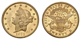 20 Dollars 1874 S, San Francisco. Tête de la Liberté à gauche, entourée de treize étoiles. Date en dessous / Ecusson sur une aigle aux ailes éployées....