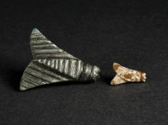 TWO ROMAN ORNAMENTS IN THE SHAPE OF FLIES/CICADAS Circa 2nd-3rd century AD. One is a bronze applique with a stud for attachment on the reverse; the ot...