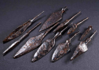 A GROUP OF TEN MEDIEVAL IRON ARROWHEADS Circa 12th-14th century AD. With different body/blade shapes; all with tang (one not preserved). L 30-85 mm
...