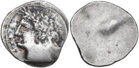 Greek Italy. Etruria, Populonia. Laureate Male Head Group. AR 10-Asses, c. 300-250 BC. Obv. Laureate male head left; behind, [X]. Rev. Blank, with sha...