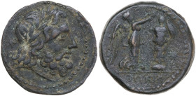Greek Italy. Central and Southern Campania, Capua. AE Uncia, c. 216-211 BC. Obv. Laureate head of Jupiter; behind, star. Rev. Victory standing right, ...