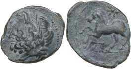 Greek Italy. Northern Apulia, Arpi. AE 19 mm. c. 325-275 BC. Obv. Laureate head of Zeus left. Rev. Horse rearing left; star of seven rays above, monog...