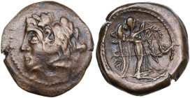 Greek Italy. Northern Apulia, Ausculum. AE 20 mm, c. 240 BC. Obv. Head of Herakles left wearing lion's skin headdress, club at shoulder. Rev. ΑΥCΚΛΑ, ...