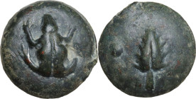Greek Italy. Northern Apulia, Luceria. Heavy series. AE Cast Uncia, c. 225-217 BC. Obv. Frog. Rev. Corn-ear; above, pellet. HN Italy 674; Vecchi ICC 3...